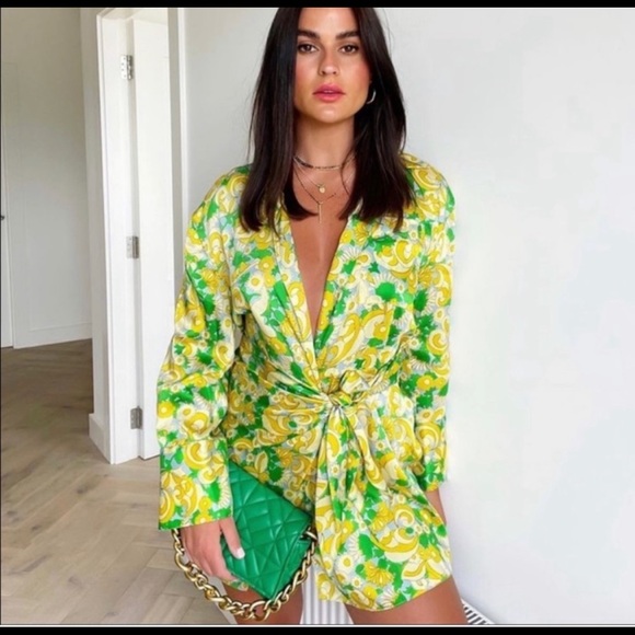 Zara Pareo Wrap Dress w/Headband XS - Green/Yellow - Picture 2 of 5